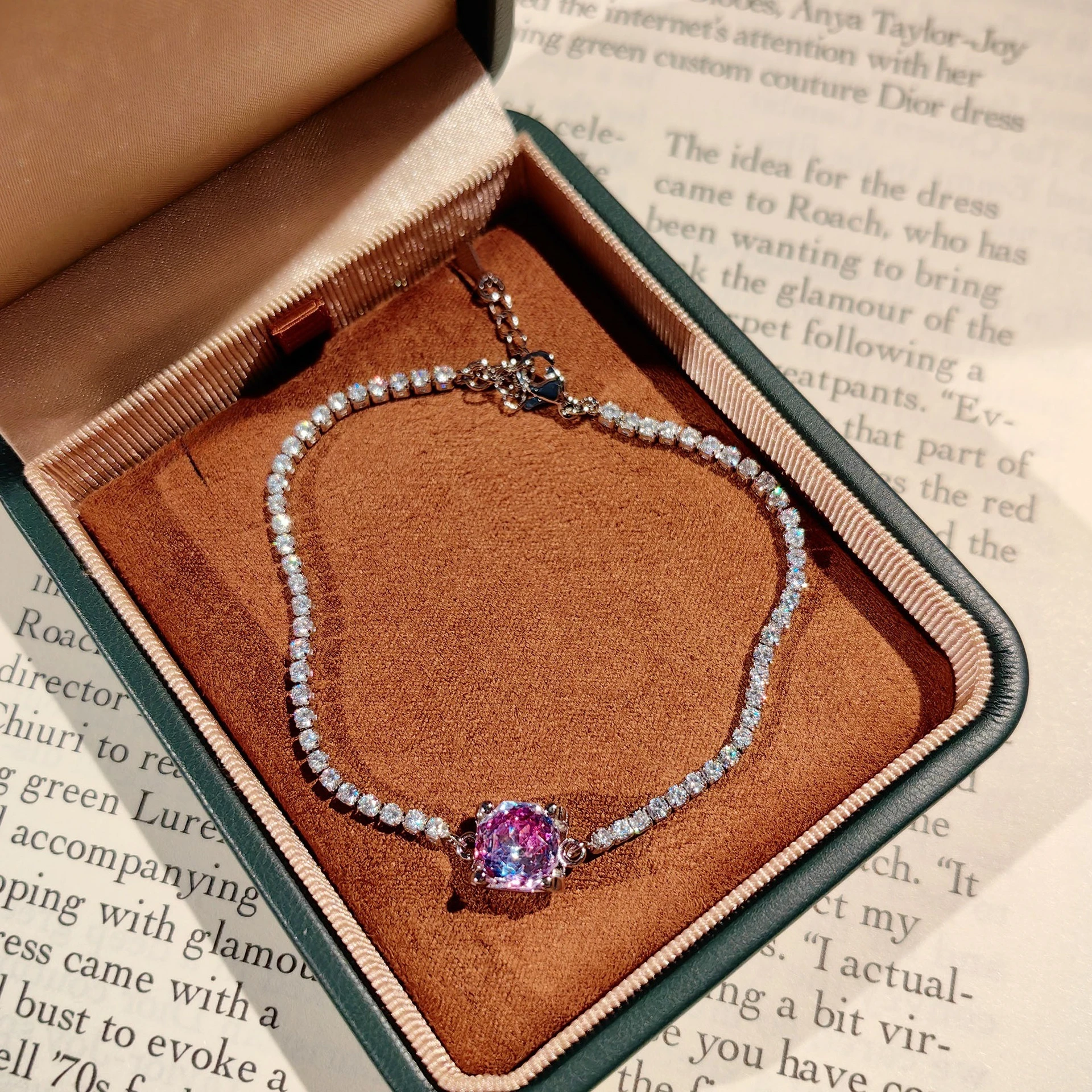 Klassische 925 Sterling Silber Achteckige Rosenschliff-Anhängerkette, Farbige Diamantohrringe, Rosa Diamantring, Marineblaues Armband – Detail 24