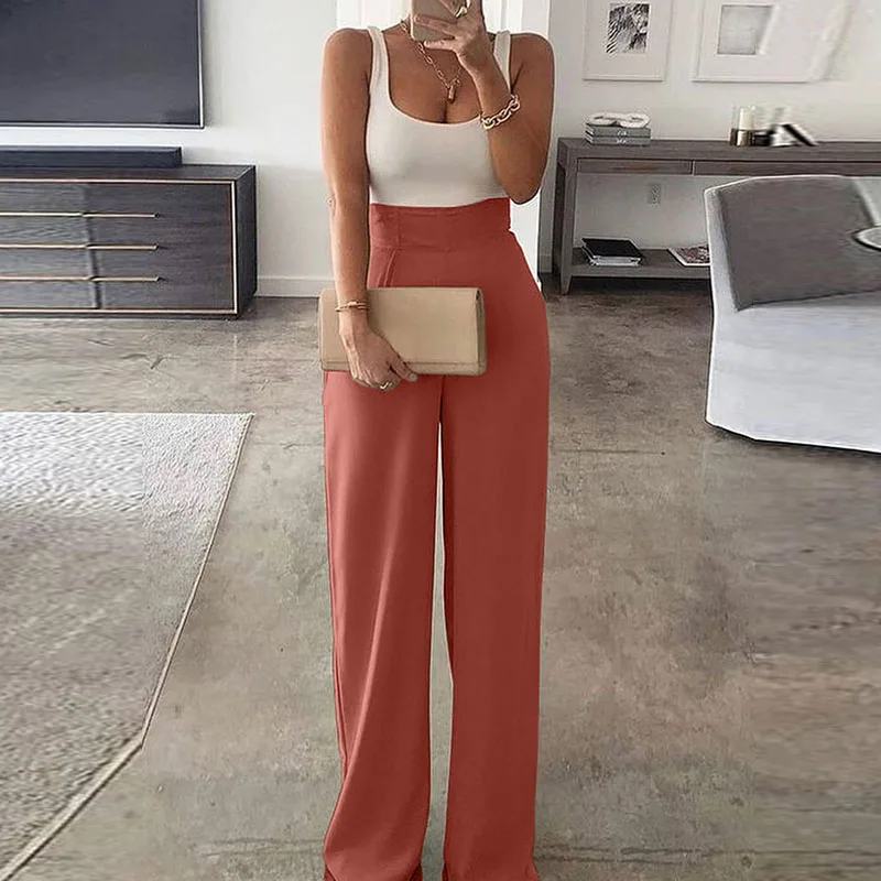 Women's Sleeveless Patchwork Wide Leg Pants Jumpsuit Spring Elegant Office Ladies Jumpsuit Sexy Sleeveless Summer Beach Workwear