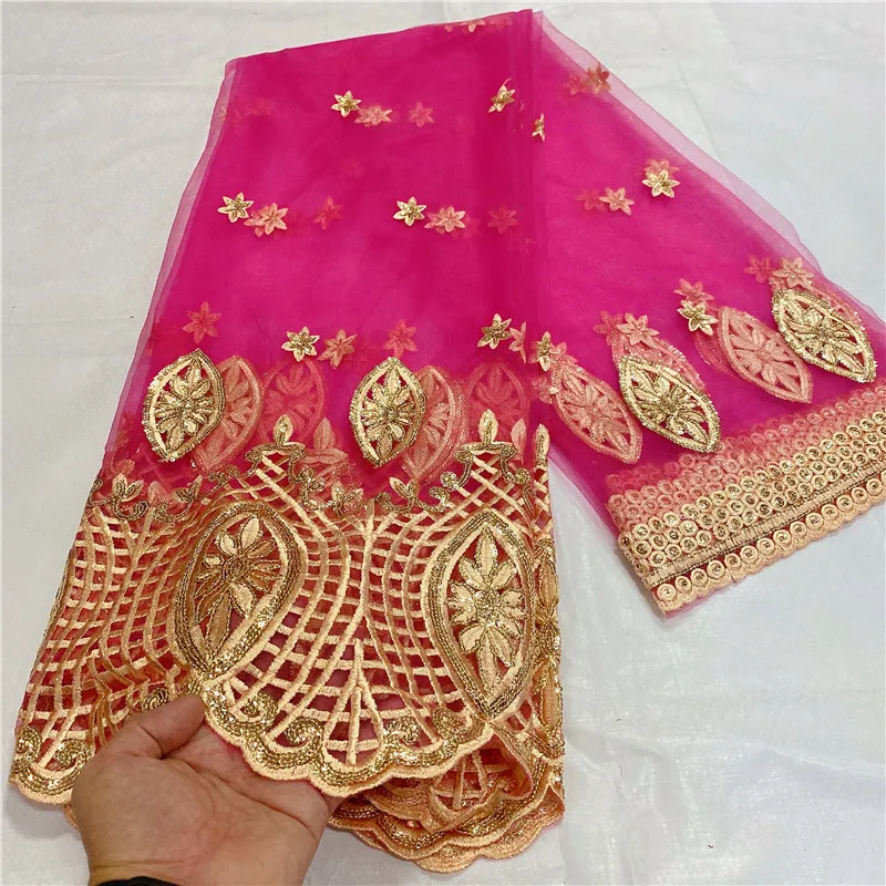 

5 Yard Newest Hot Selling French Lace With Beads High Quality African Tulle Cord Lace Net Embroidered Fabric For Wedding 4L10101