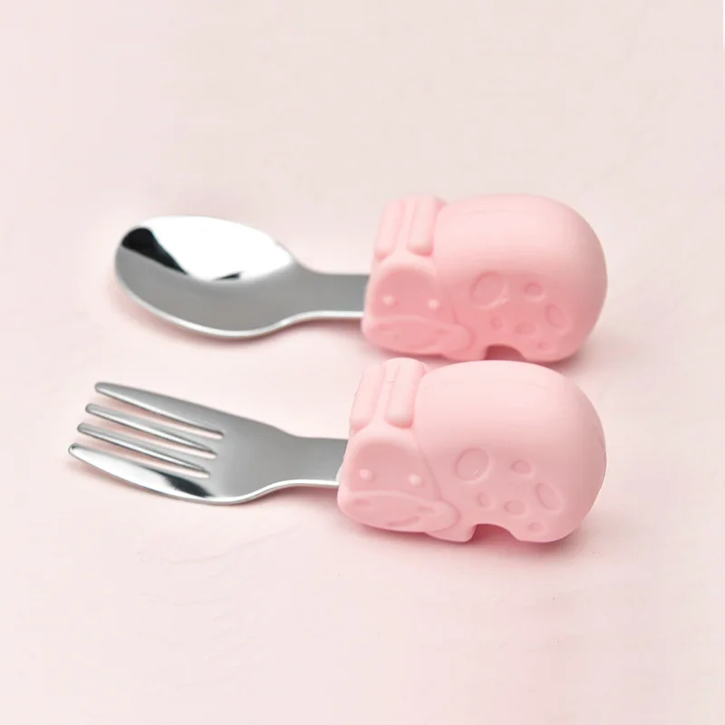 Children's Silicone Tableware Set, Hippo, Snail, Whale, Baby Spoon and Fork, Utensils Set, Learn to Eat Tools