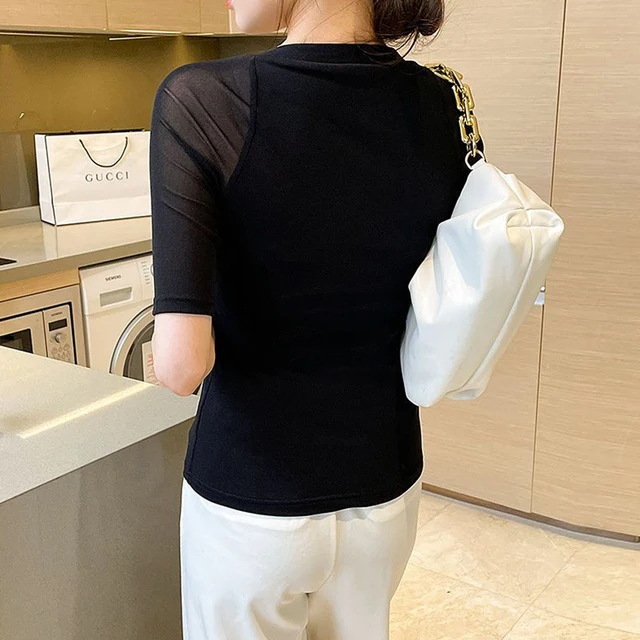 Blusas Elásticas de Tricô Femininas Y2k