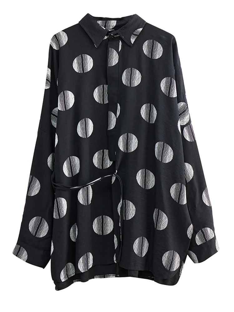 Oversized Polka Dot Print Shirt Women New Long Sleeve Loose Casual Vintage Blouse Top Femme Fashion Clothing Spring Autumn 2025