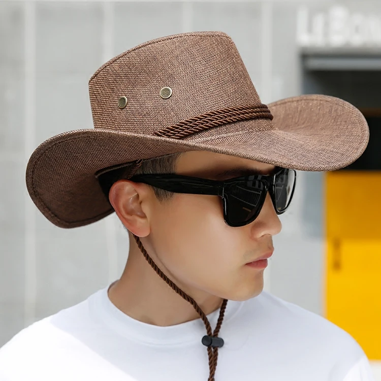 

Designer Brand Outdoor Straw Hat Men's Summer Seaside Beach Western Cowboy Mountaineering Sun Sunscreen Visor Caps for Men 모자