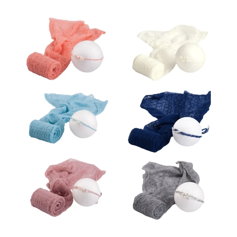 

Newborn Photography Props Posing Wrap Blanket Pearl Headband Baby Photoshoot Props Photo Backdrop Basket Filler 2pcs 1560