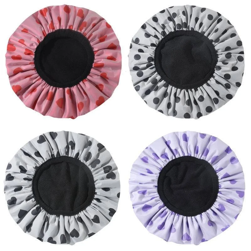 Shower Cap Terry Cloth Lined EVA Exterior Reusable Triple Layer Waterproof Large Bath Hair Cap for All Hair Hotel Travel 4