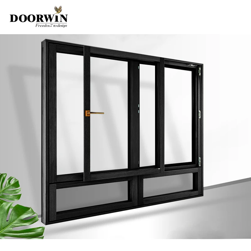 

Doorwin Champagne Color Double Glazed Aluminium Sliding Windows Folding Aluminum Frame Casement Window