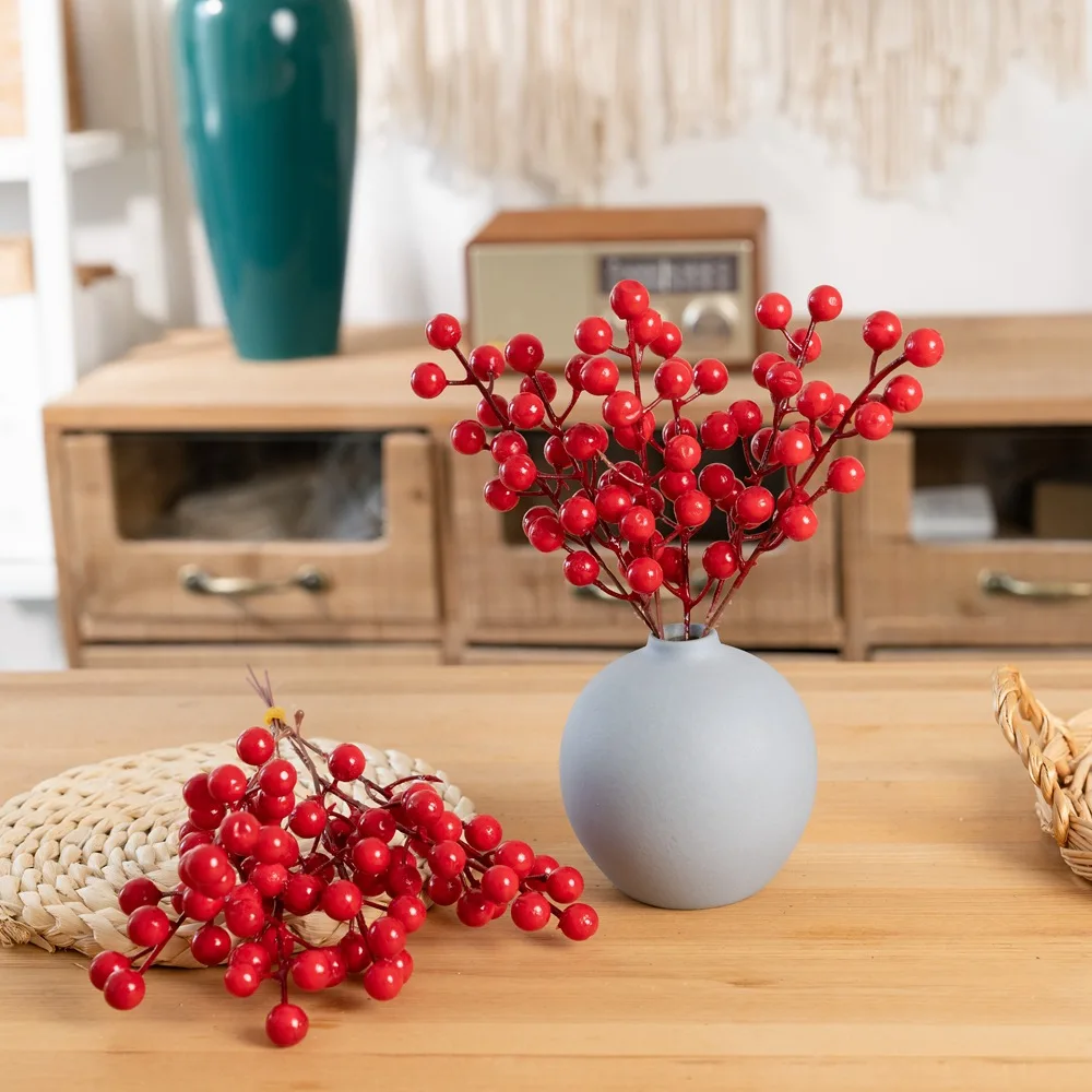 3Pcs Artificial White Berries Stems Christmas Berry Branches For