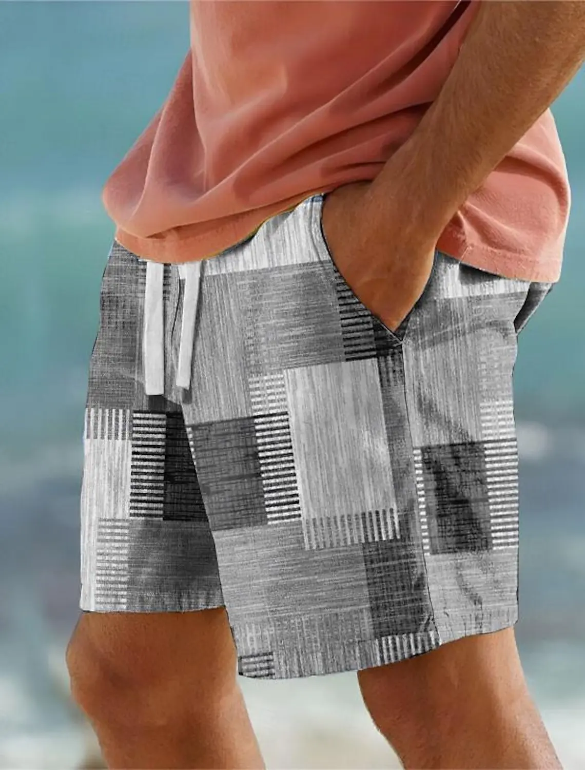 Plaid Color Block Men's Resort 3D Printed Geometry Board Shorts Swim Trunks Elastic Drawstring Hawaiian Style Holiday Beach 4