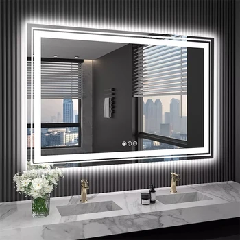 Specchio da bagno a LED Wisfor con specchio da parete per trucco dimmerabile retroilluminato frontale HD antiappannamento 1