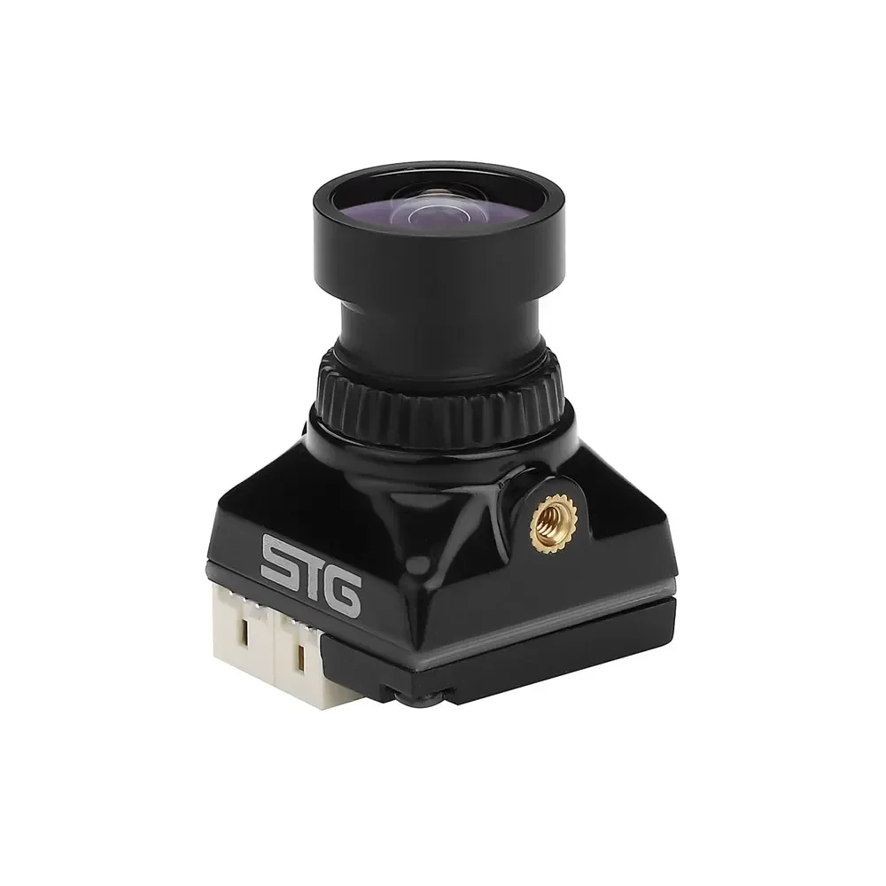 Vue de côté de la caméra FPV JINJIEAN STG Bat 1 1800TVL montrant ses dimensions compactes et connecteurs