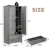 71" wooden armoire wardrobe closet. Modern functional tall storage cabinet with adjustable shelf and hanging rail. 2