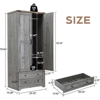 71" wooden armoire wardrobe closet. Modern functional tall storage cabinet with adjustable shelf and hanging rail. 2