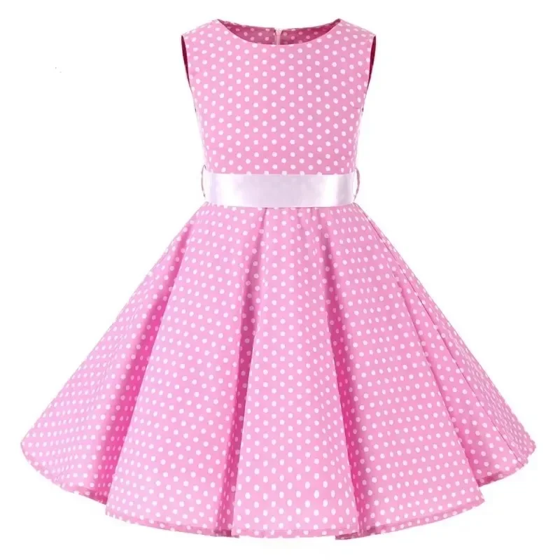Polka Dot Vintage Kids 1950s Swing Dress Flower Floral Midi Dress Cotton Summer Dress Baby Girl 5