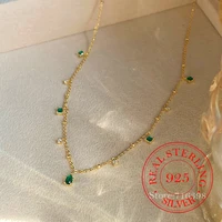 Collier chaîne en argent Sterling 925 pour femmes, argent véritable, Vintage coréen, émeraudes, ras du cou, bijoux cadeau de fête de mariage 1