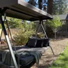 Outdoor Patio Porch Swing Adjustable Backrest, 3-seat Swing Chair with Weather Resistant Steel Frame for Backyard 1