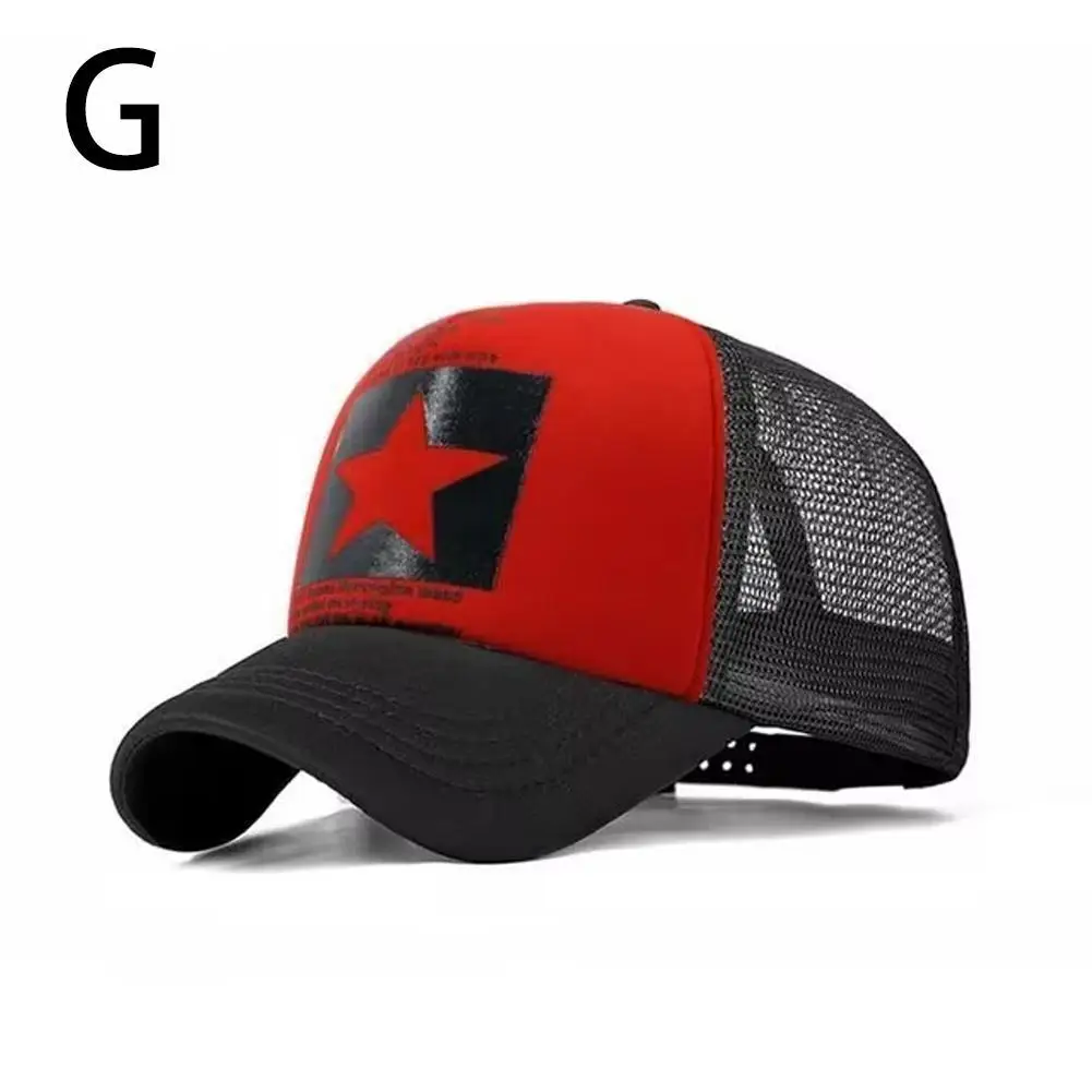 Unisex Sommer-Baseballkappe aus Mesh, modische, mit Sternen bedruckte, verstellbare Baseballmütze, Snap-Back-Trucker-Mütze, Pferdeschwanz-Kappe für Outdoor-Sportarten – Detail 26