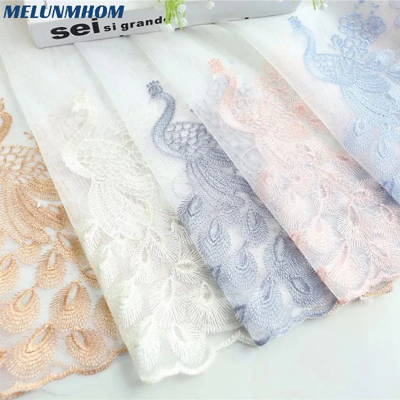 Melunmhom 노란색 자수 공작 흰색 얇은 명주 그물 커튼, 거실용 쉬어 핑크 커튼, 어린이 침실 창문 드레이프
