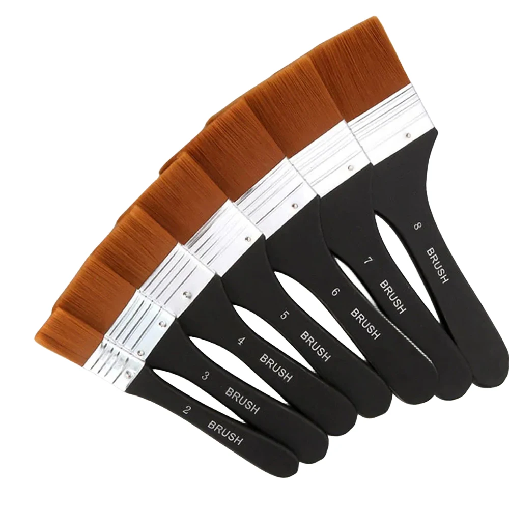 7pcs Flat Tip Nylon Oil Artist Paint Brush Set Large Wash Brushes for Gesso Acrylic Watercolor Wood Wall Furniture Cleaner squirrel hair mixed oval wash head brushes oak wood handle artist watercolor acrylic painting tool 208 ow mu he art