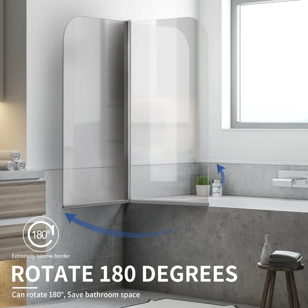 NEW-Shower Frameless Glass Door for Bathtub, 30”×55” Hinged Tub Shower Screen, Tempered Glass Tub Door, Chrome Pivot Bathroom Sh