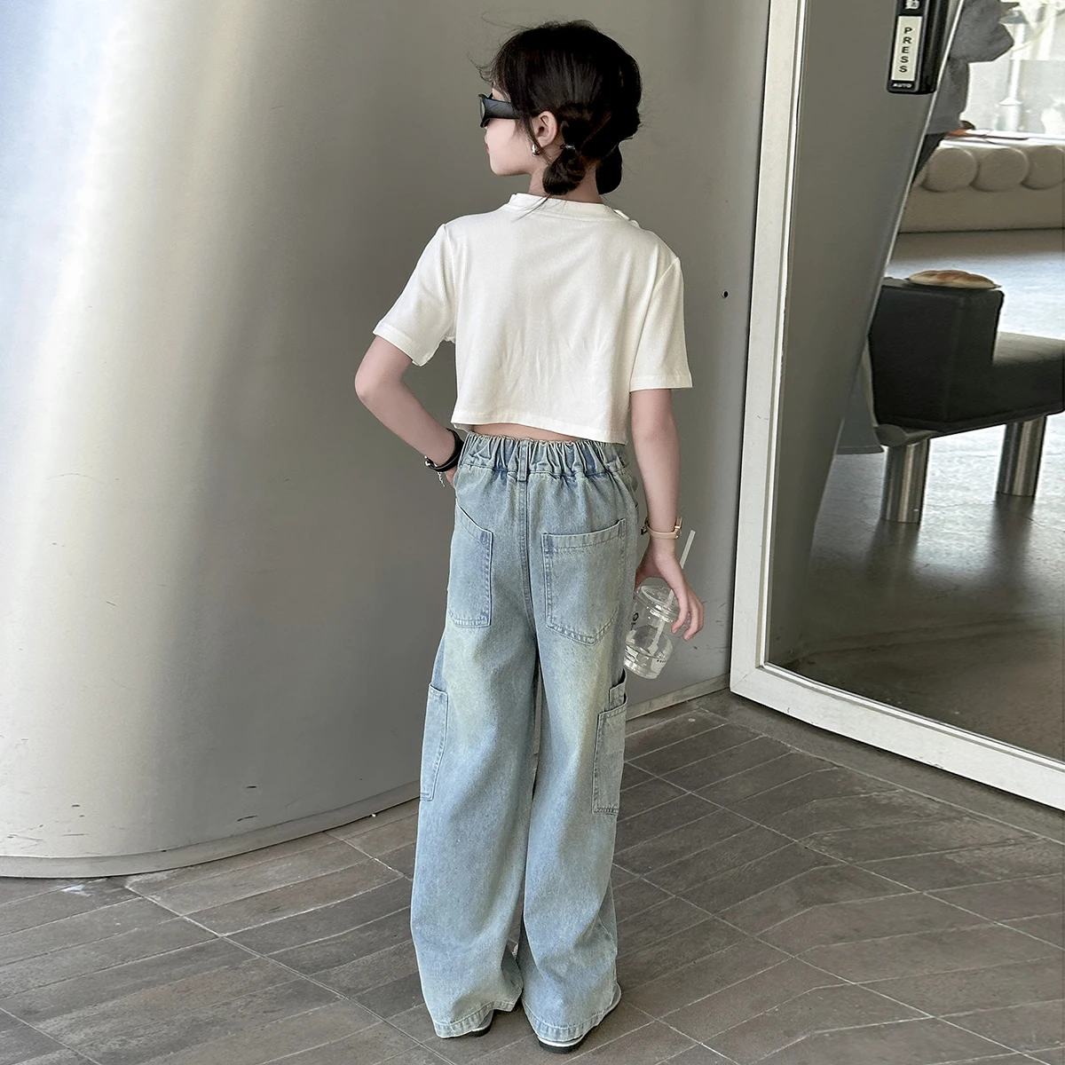 여름 여아용 불규칙 짧은 티셔츠, 지퍼 셔츠, 면 티셔츠, 한국 패션, 여름, 8, 10, 12, 14