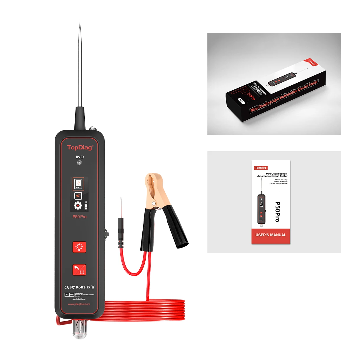 Topdiag P50 Pro Mini Oscilloscopio Automotive Circuit Tester Multifunzionale 12/24V Circuit System Rilevatore Elettrico Jdiag