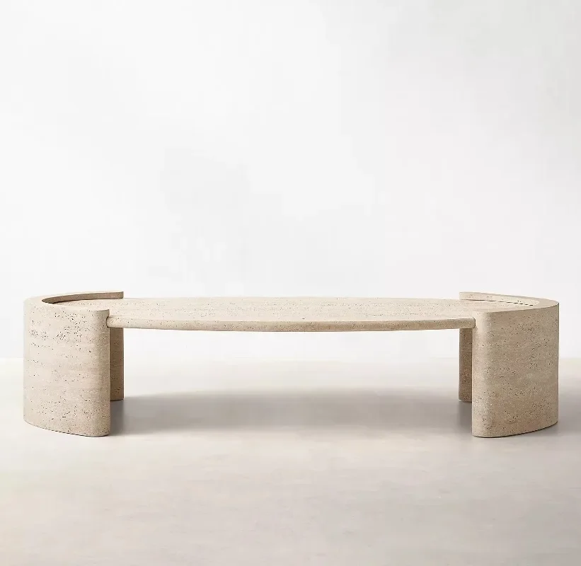 145x81x38CM/175x92x38CM Ellipse Marble Coffee Table Living Room Natural Marble Stone Travertine Cardin Oval Tables Furture