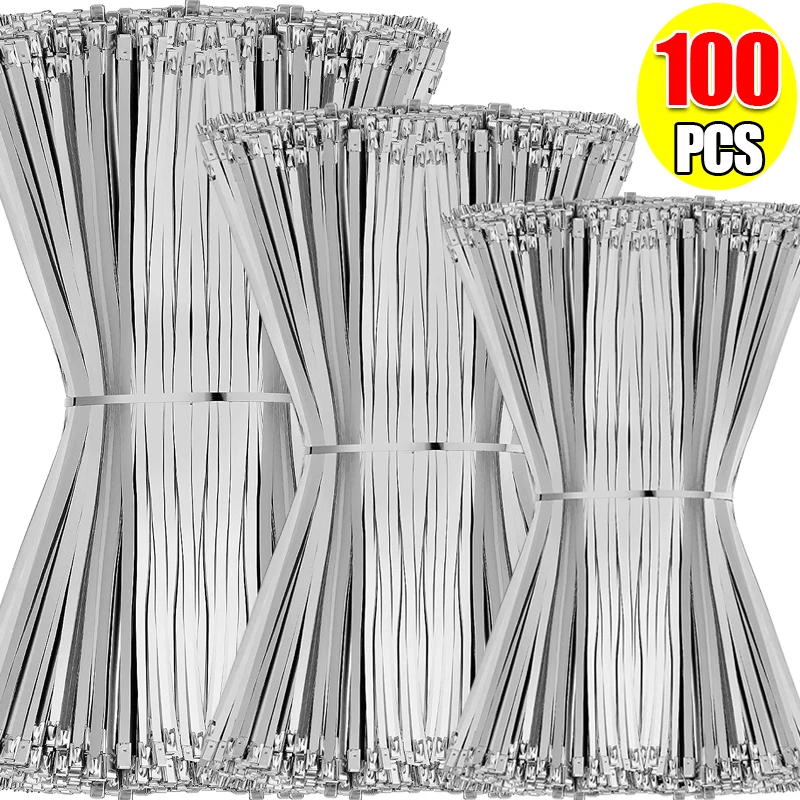 20/100Pcs Stainless Steel Cable Ties Metal Zip Ties Strap for Exhaust Wrap Multi-Purpose Heavy Duty Self-locking Fastening Ring