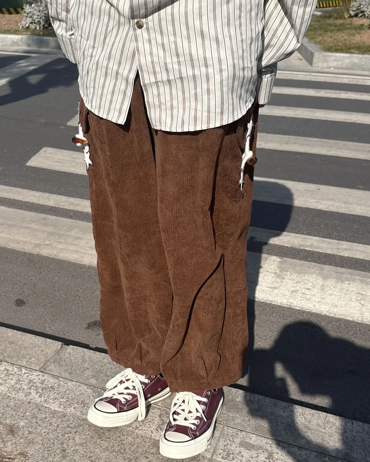 QWEEK Harajuku Retro Brown Corduroy Pants Women Kawaii Cute Oversized Wide Leg Trousers Female Vintage Japanese Style Pantalones