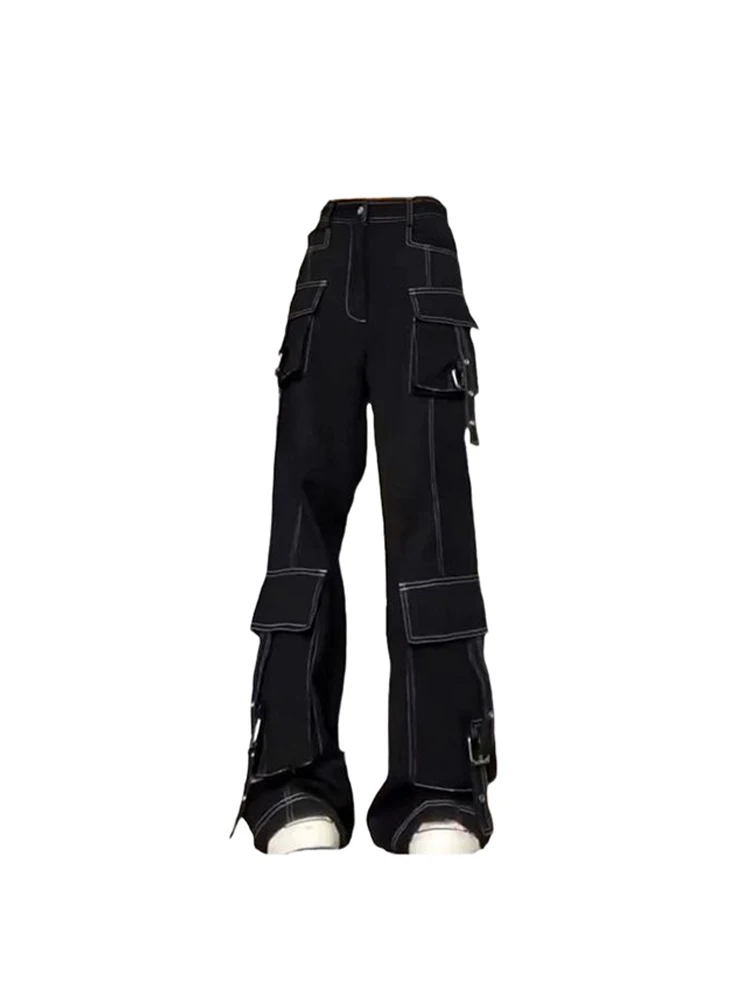 

Women's Cargo Pants Y2k High Street Fashion High Waist Pockets Gothic Black Baggy Trousers Wide Leg Harajuku Casual Streetwear