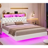 Floating Bed Frame, Floating Platform Bed with Charging Station with LED Lights & Storage Headboard, Modern LED Floating Bed 1