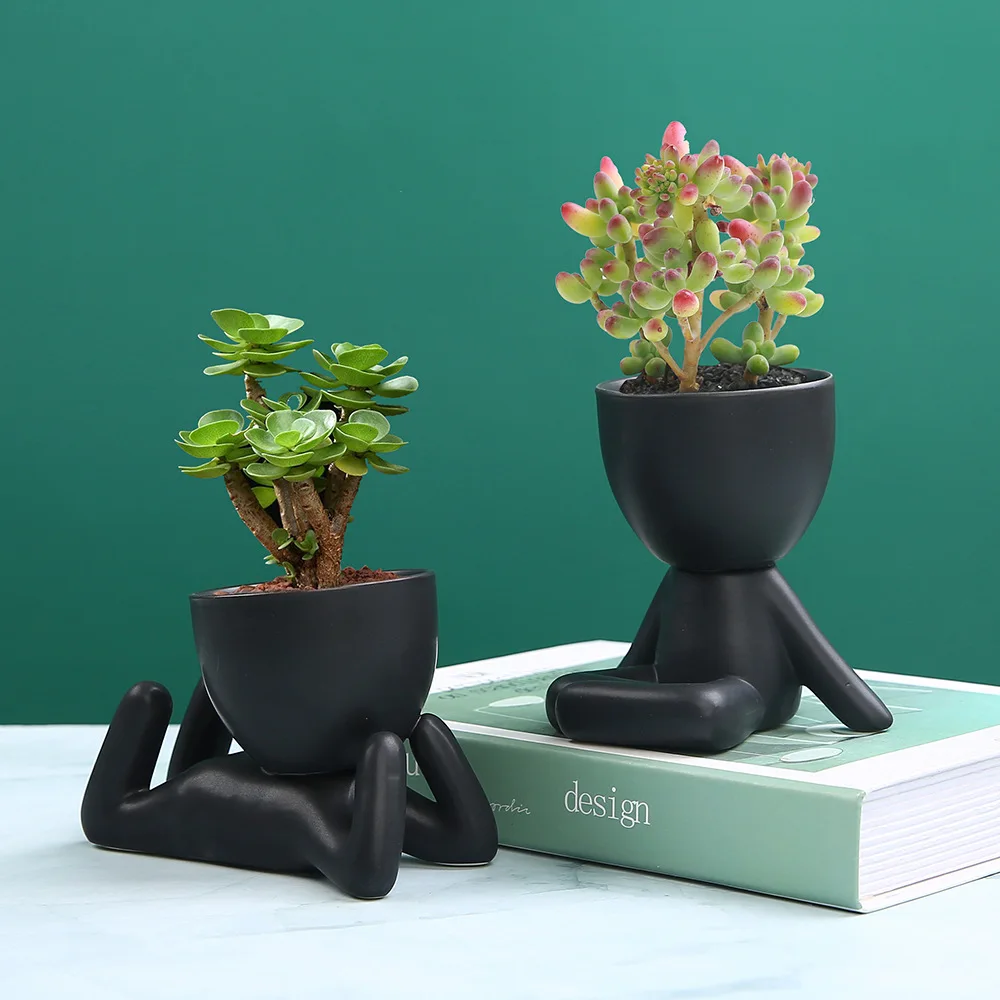

New Nordic Ceramic Little Figure Flower Pot Succulent Plant Pot Creative Office Desktop Ornaments Home Decoration Plant Pot