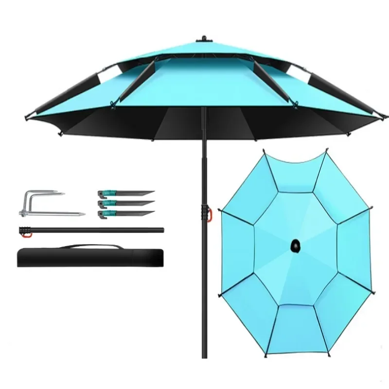 1.8-2.6m Fishing Umbrella Double-layer Sun Protection Sunshade Multifunction Folding Rain Fishing Umbrella Waterproof Awning