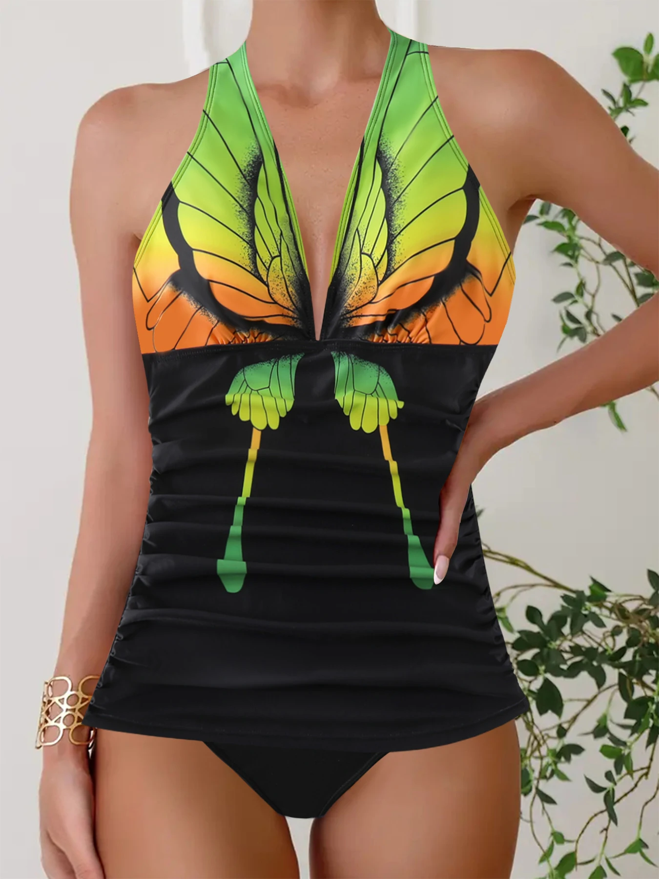 Summer Fashion Casual High Quality Seaside Women's Swimwear Beach Vacation Two Piece Green Butterfly Bikini Swimsuit S-5XL