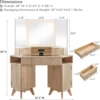 Vanity Desk with 3 Way Mirror and Lights, 48" Large Corner Vanity Table with Glass Top,Storage Cabinets & Shelves, Natural Oak 6