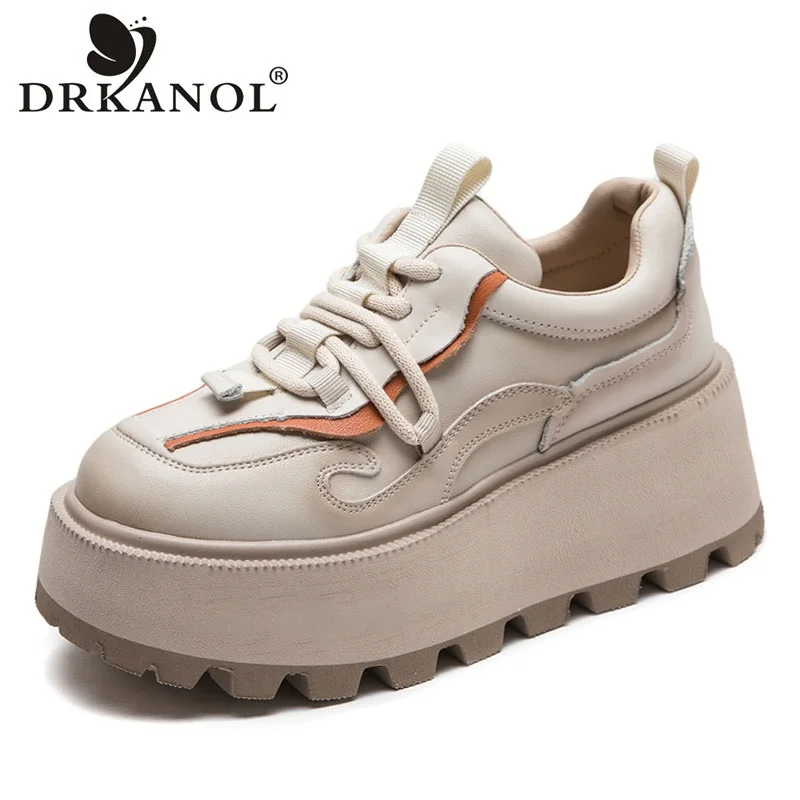 

DRKANOL Fashion Women Wedges Heel Shoes New Design Mixed Colors Genuine Cow Leather Height Increasing 7cm Casual Platform Shoes