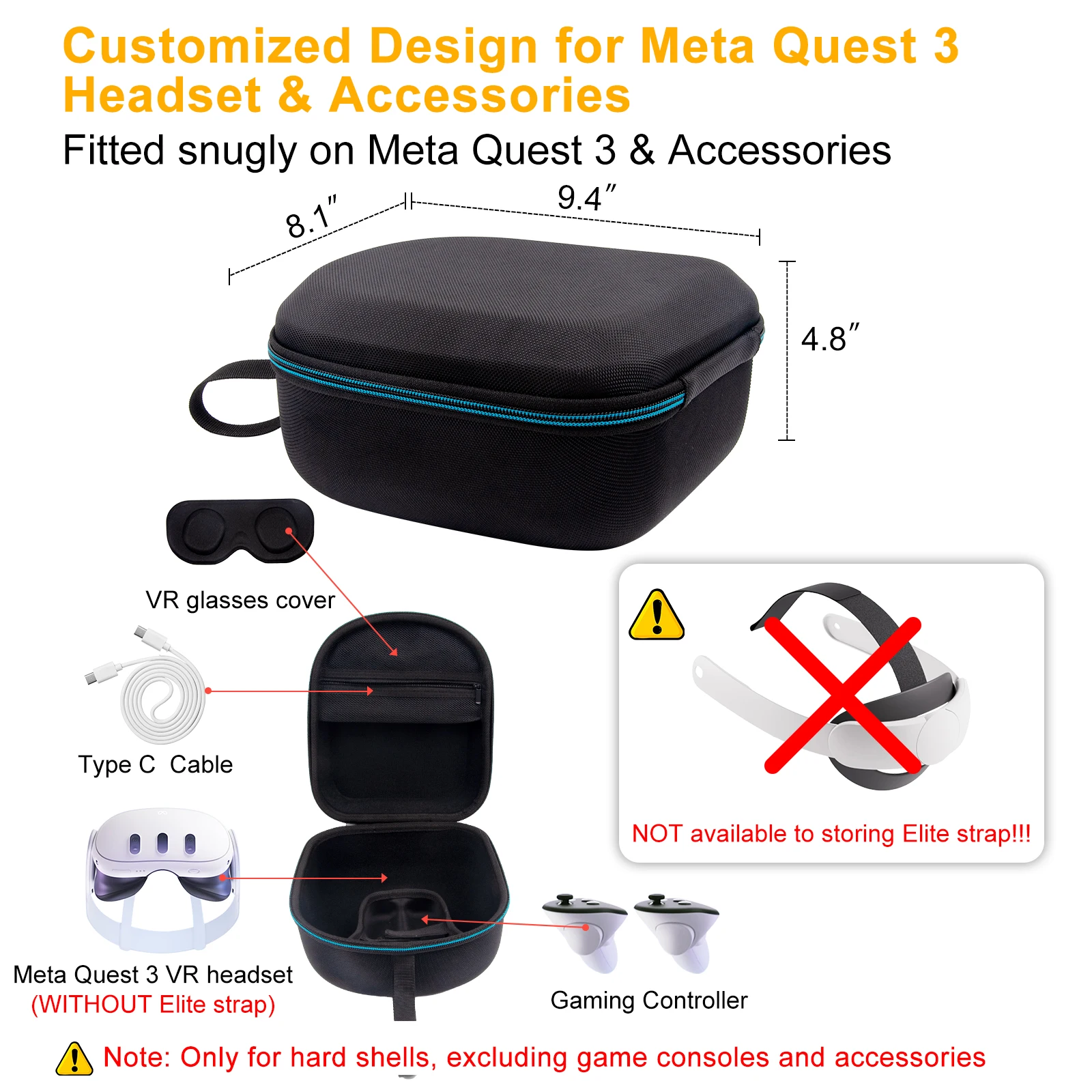 Meta Quest 3 Bundle: 128GB VR Headset + Carrying Case + Elite