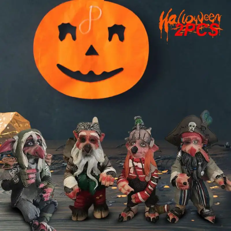 

2PCS Resin Dwarfs Statue Garden Accessories Horrifying Elf Statue Halloween Garden Decoration Lawn Mini Resin Ornament Dropship