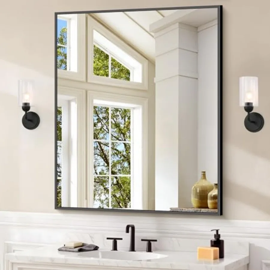 Bathroom Mirror for Wall 30x36 Inch Rectangle With Metal Frame Modern Vanity for Bathroom Living Room Entryway Hangs Horizontal