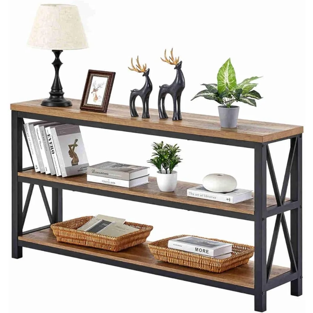 

Industrial Console Table for Entryway, Wood Sofa Table, Rustic Hallway Tables with 3-Tier Shelves