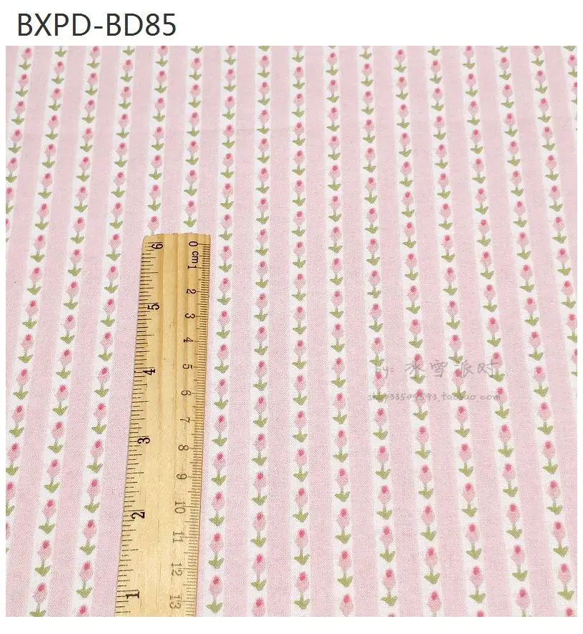 SALE BD85-BTY 1 Yard Cotton Woven Fabric-Strip Vintage Fabric, Cute Sweet Tulip, Retro Rosebud Flowers Pink