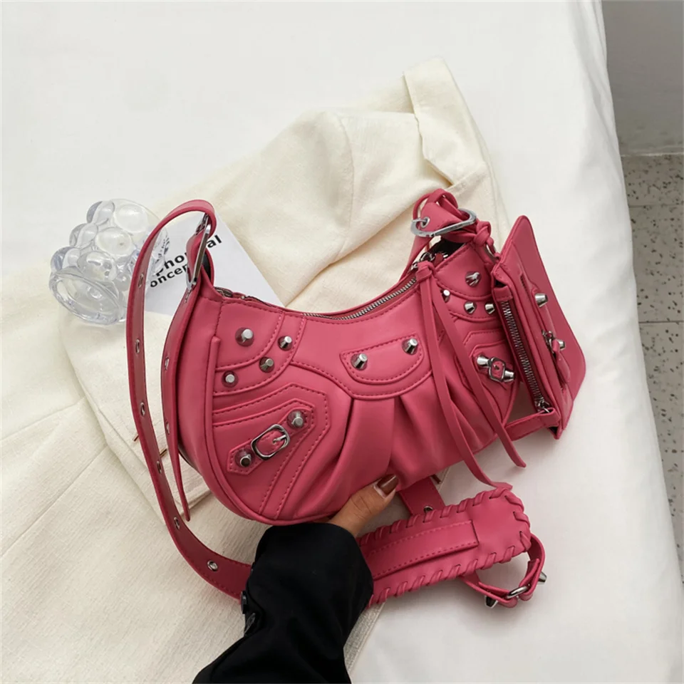 

Ladies Fashion PU Crossbody Bags Women Retro Versatile Rivet Shoulder Bags Luxury Dumpling Bag High Quality Shopping Travel Bags