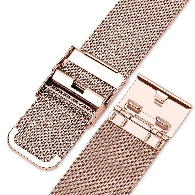 Stainless Steel Milanese Mesh Watch Strap with Safety Buckle - Universal Flat Head Wristband
