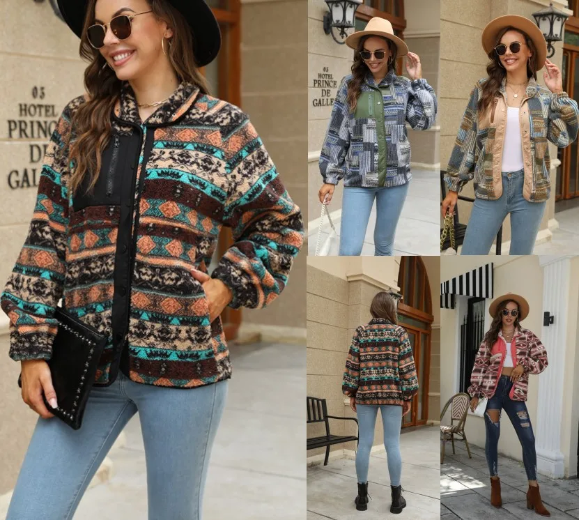 

2023 Autumn/Winter Contrast Printed Plush Top Coat