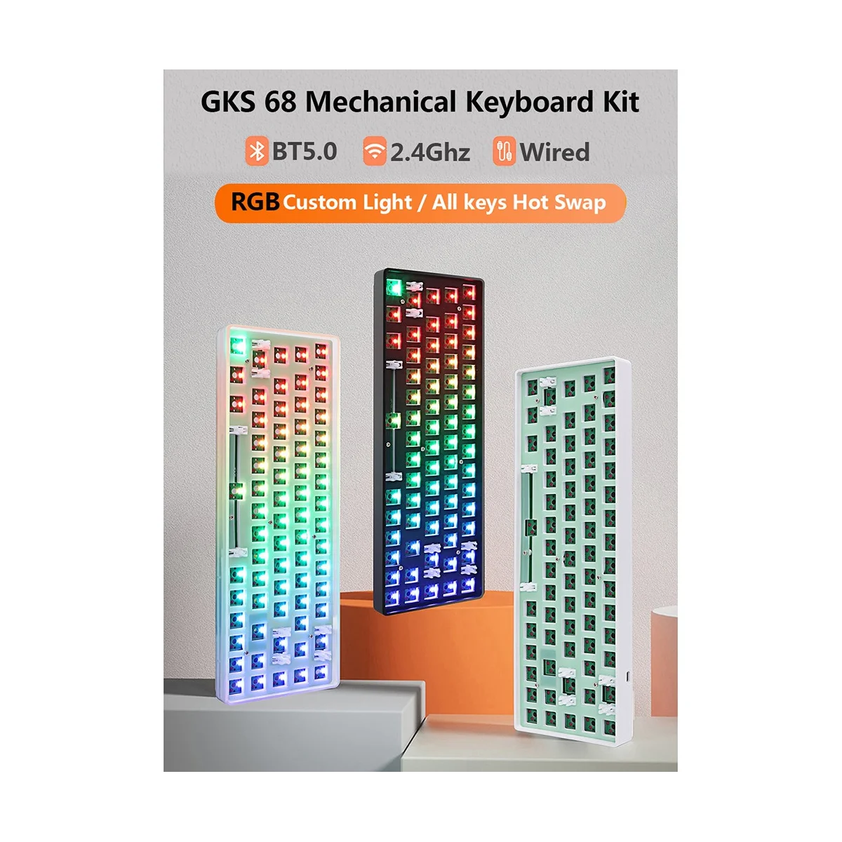 

GKS68 Portable Hot Swap RGB Mechanical Keyboard Kit Gaming Keyboard 68 Keys Wired Cable Hot Swap Shaft,C