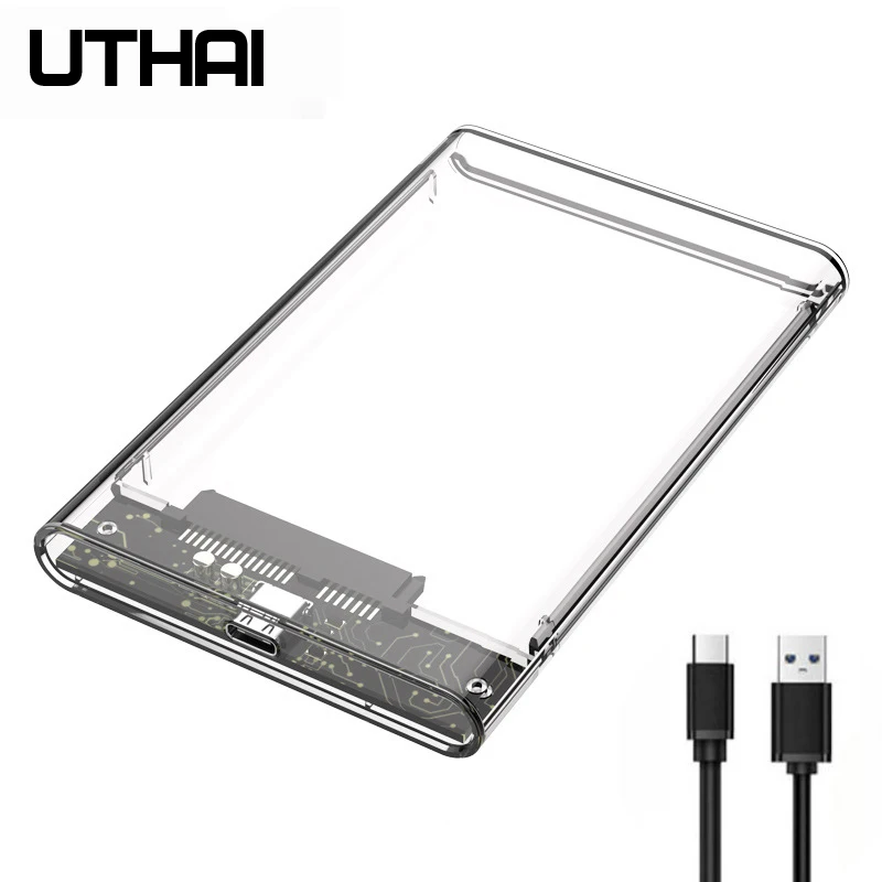 Tipo-c Caixa de Disco Rígido Transparente Gabinete Hdd 3.1 Notebook 25 Polegadas Ssd Estado Sólido Mecânico Móvel Disco Rígido Usb 3.1 Uthai-tm05