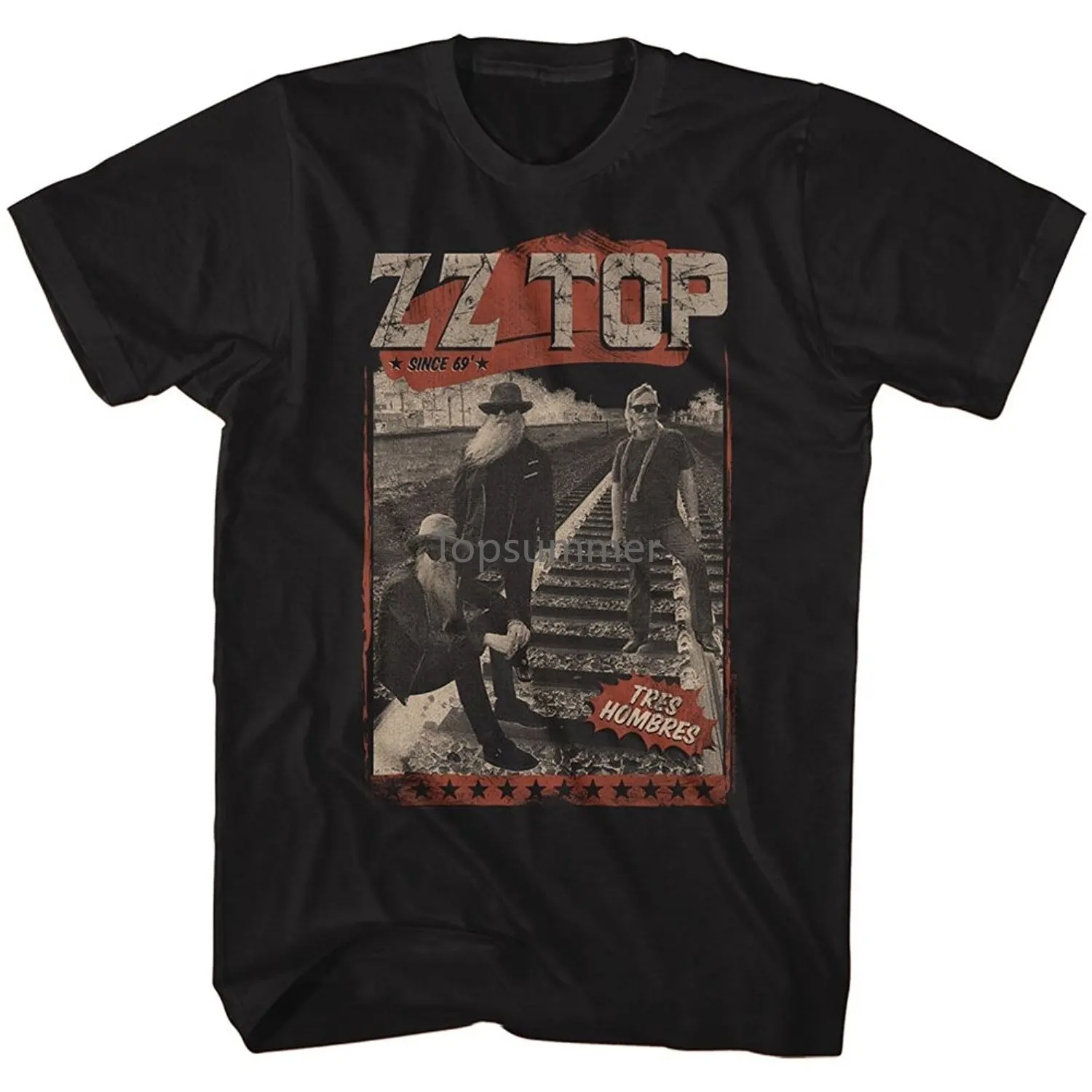 

Men T Shirt Zz Top Rock Band Music Group Tres Hombres Train Tracks Fashion T-Shirt Novelty Tshirt Women