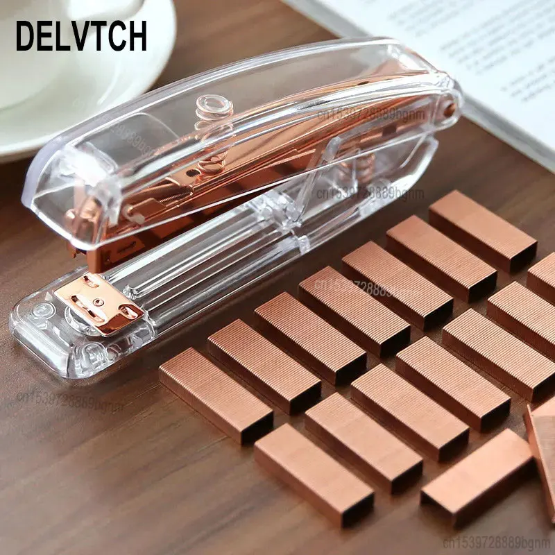 DELVTCH Transparent Stapler Fit For Metal 12# 24/6 Staples Rose Silver Color Office Accessories School Stationery Binding Supply for push stapler,mini stapler set,hand stapler,metal stapler,rotary stapler,dual mode stapler,rotatable stapler,electric stapler
