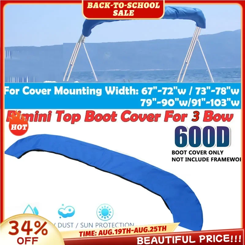 Boat Cover 600D 3 Bow Bimini Top Boot No Frame Waterproof with Zipper Anti UV Dustproof Marine Accessories