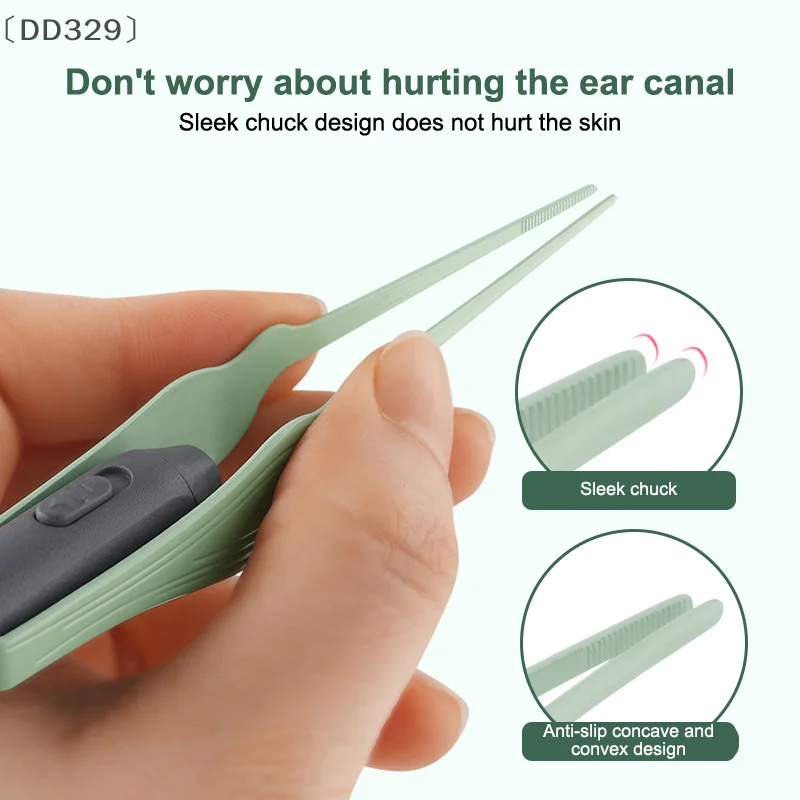〔DD329〕Baby Ear Cleaner Tweezer Soft Ear Picks LED Flash Light Ear Wax Curette Picker Ear Clean Tool Ear Wax Dig Removal Earpick