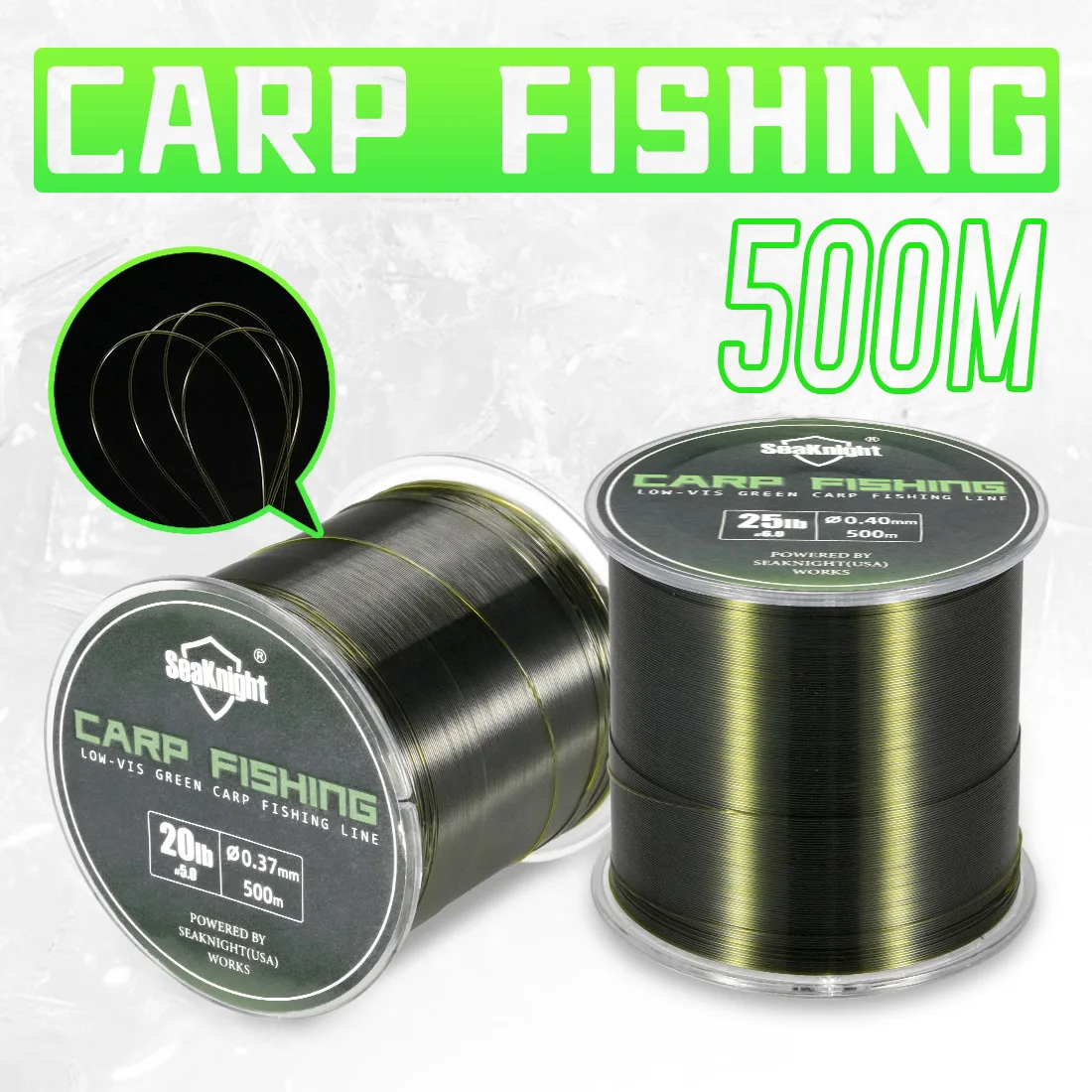 Ligne nylon SeaKnight CARP 500m invisible sous l'eau - Anti-usure pour pêche de la carpe 10-25LB